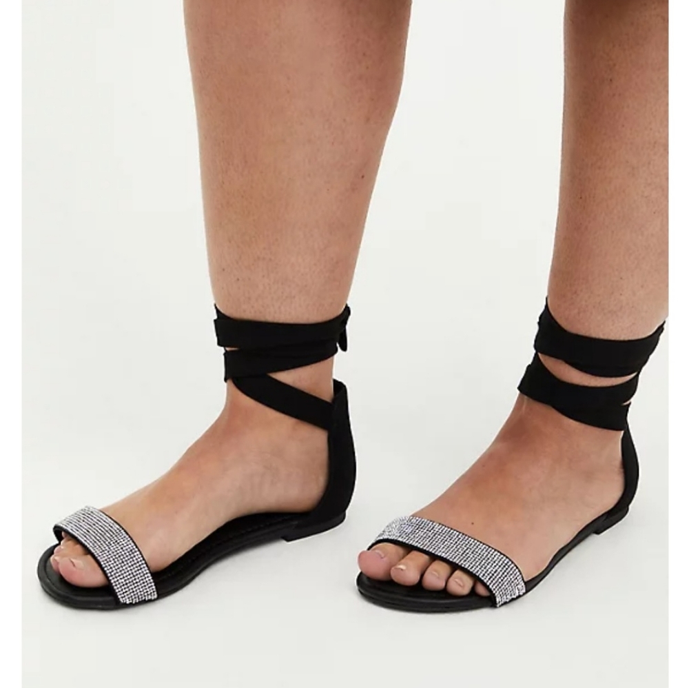 Torrid Black Faux Suede Ankle Wrap Sandal Size 10W NWOT